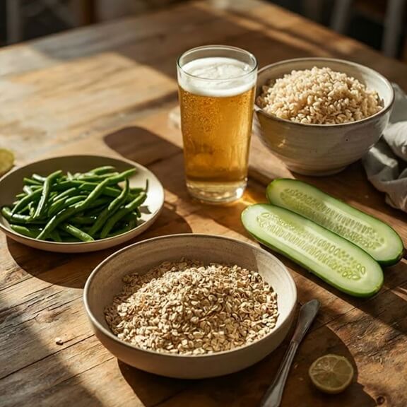 Haferflocken, grüne Bohnen, Bier oder Salatgurken sind reich an Kieselsäure.